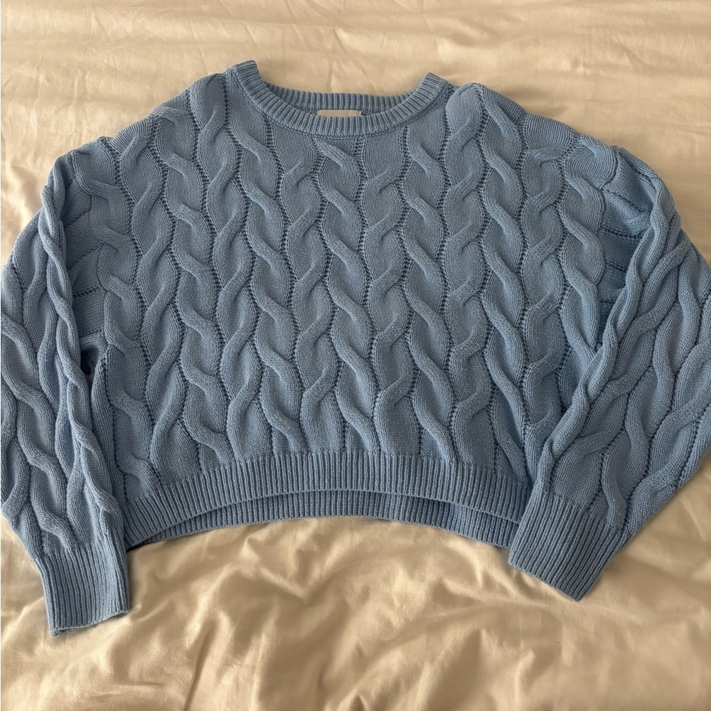 Pink Rose Cable Knit Sweater Women’s Medium Blue Beachy